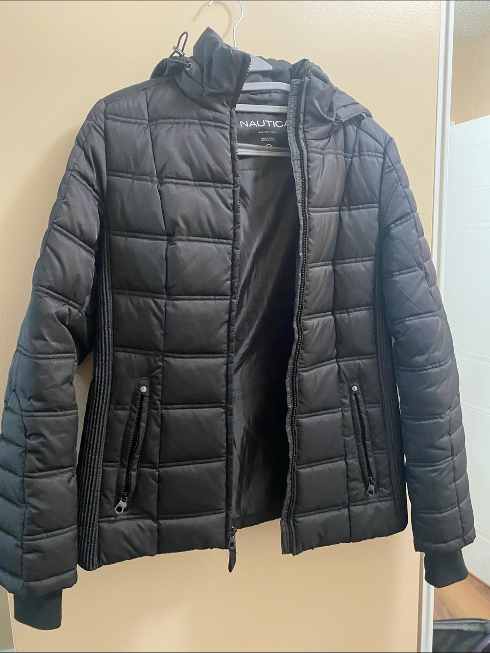 Nautica Black Quilted Hooded Puffer Jacket